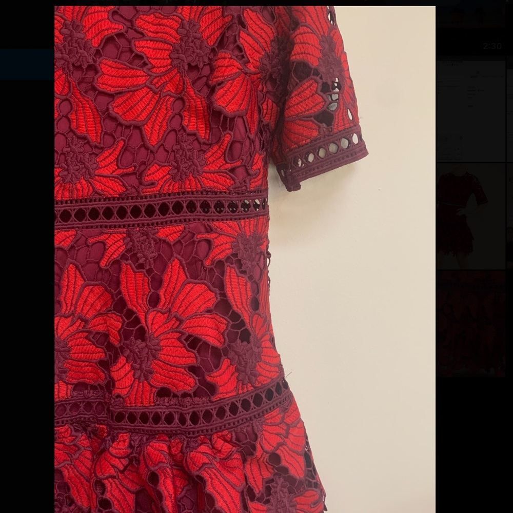 Lace Red Ruffle Dress - Picture 6 of 7